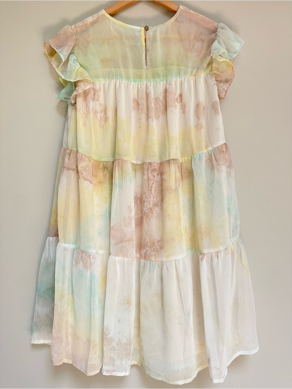 blu pepper Pastel Tie‑Dye Ruffle Sleeve Tiered Dress Women’s Small NWOT - Picture 9 of 13